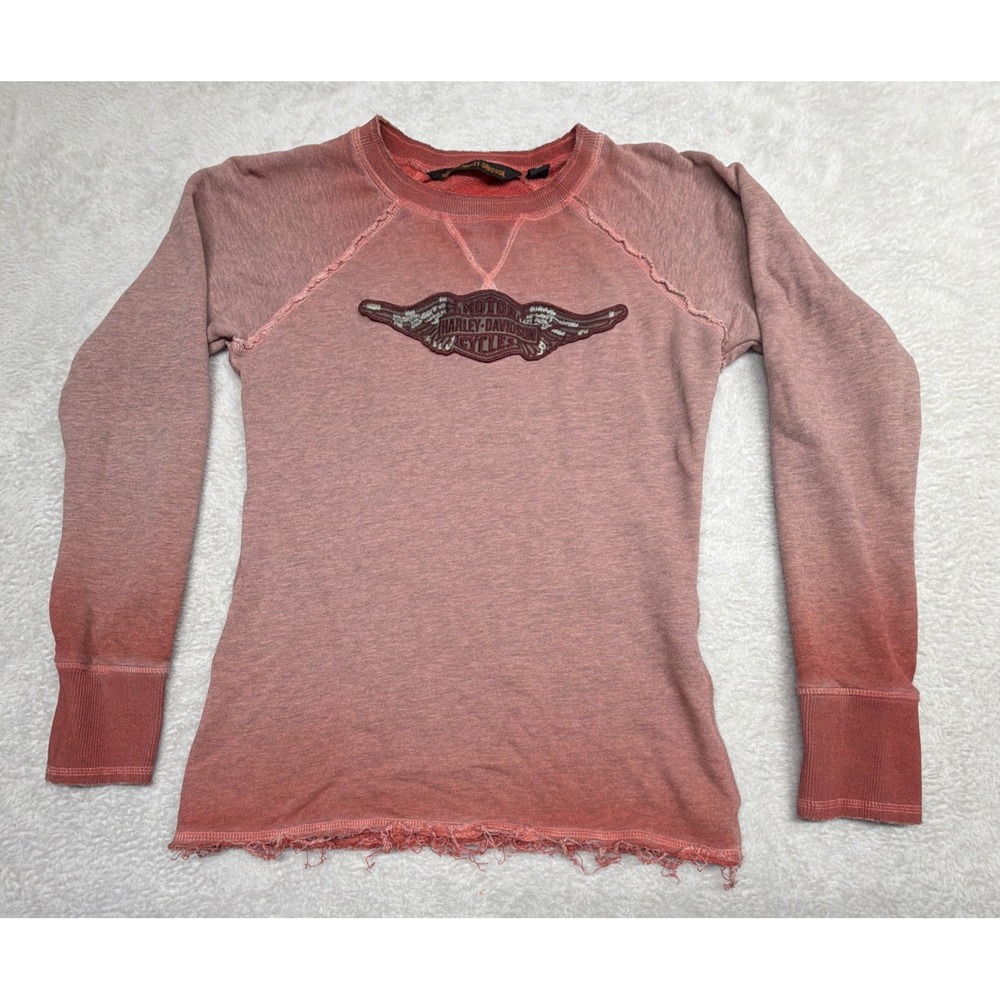 Harley-Davidson Wing B&S Logo Raglan Pullover Sweatshirt Distressed Woman's Sz S